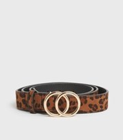 New Look Curves Brown Leopard Print Double Circle Belt